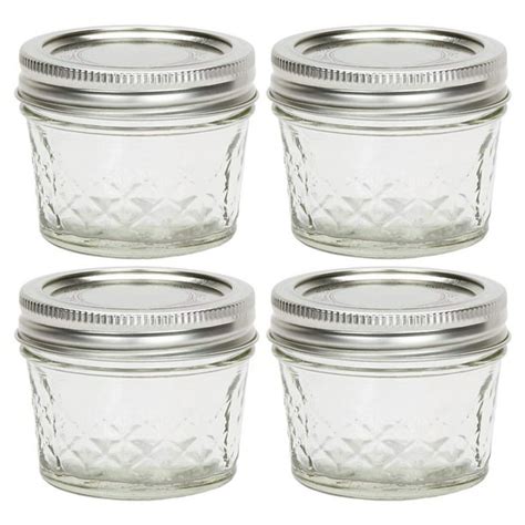 Ball Jelly Jars Quilted Crystal Glass Jars With Lids And Bands 4 Ounce Regular Mouth Preserving