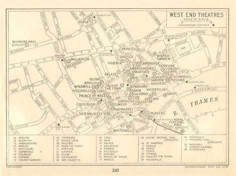 London West End Theatres Geographers A Z 1956 Old Vintage Map Plan
