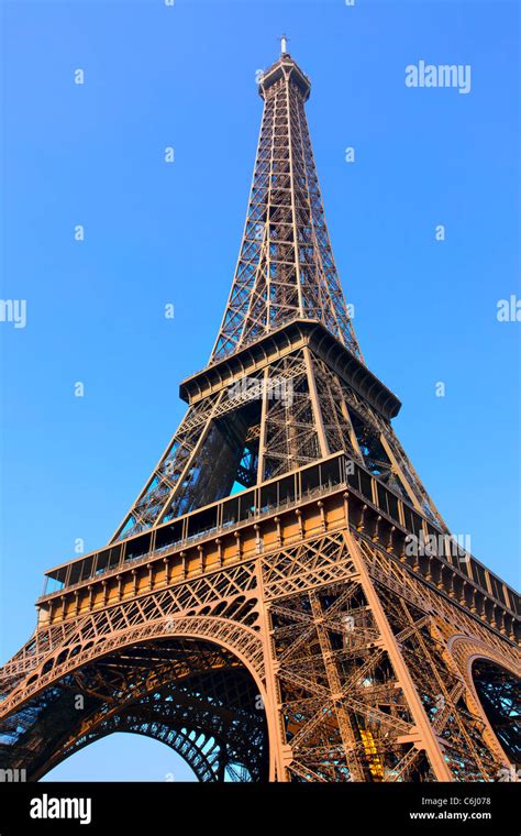 Eiffel Tower Close Up Against Blue Sky Paris France Stock Photo Alamy