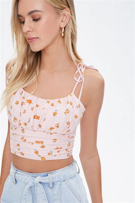Floral Tie Strap Cropped Cami Forever In Trendy Tops