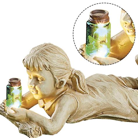 Akerlok Girl Statue Solar Lighted Garden Sculpture Resin Decoration