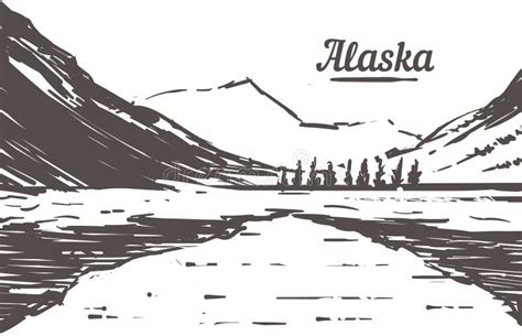Alaska Skyline Drawn Sketch Alaska Vector Illustration Stock
