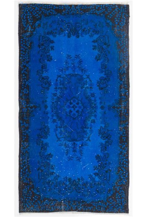 Cobalt Blue Color Vintage Overdyed Handmade Turkish Rug Vintage