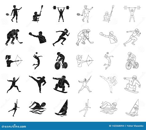Different Kinds Of Sports Blackoutline Icons In Set Collection For