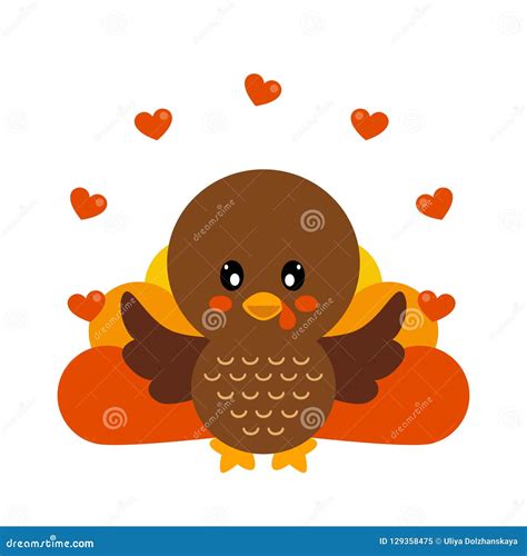 Cartoon Cute Turkey With Heart Vector Stock Vector Illustration Of