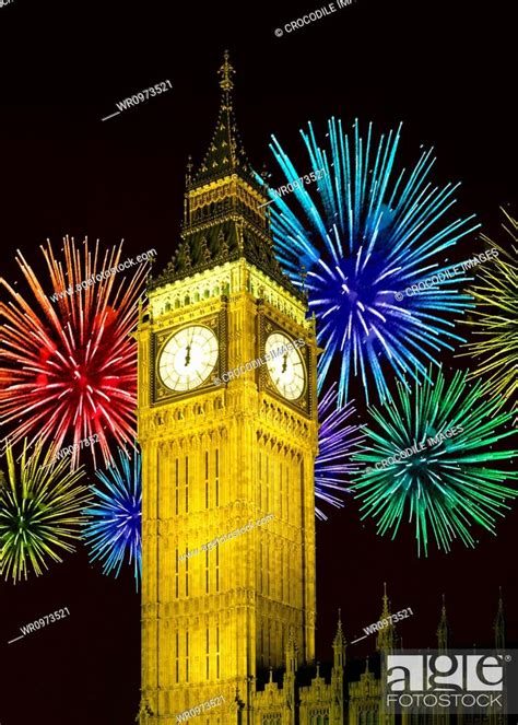 Fireworks Above Big Ben In London Stock Photo Picture And Royalty