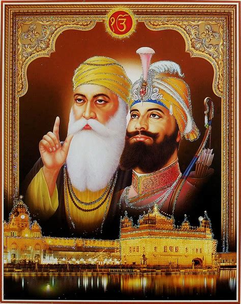 Sikh Gurus With Guru Granth Sahib Poster With Glitter