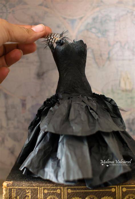 Malena Valcárcel Original Art Miniature Silk Paper Dress With Feathers