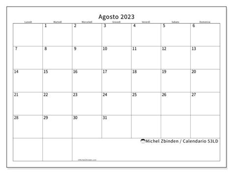 Calendario Agosto 2023 Da Stampare “53ld” Michel Zbinden It