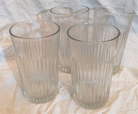 4 Vintage Drinking Glasses Clear Glass Ribbed Thick Heavy Iced Tea Ebay