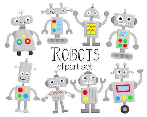 Robot Clipart Set Cute Robots Clip Art Designs Fun Robot Etsy