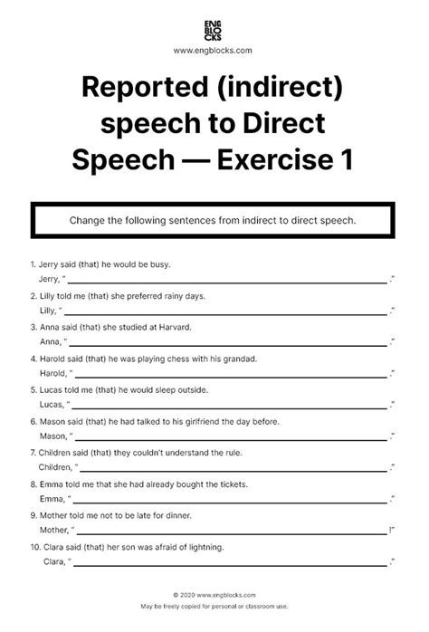 Reported Indirect Speech To Direct Speech Exercise Direct