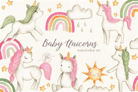 Baby Unicorns Watercolor Clipart Nursery Printable Etsy
