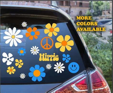 Daisy Decal Set Of 18 Hippie Flower Car Window Decals Camper Etsy