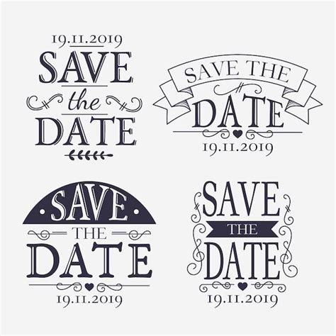 Free Vector Vintage Save The Date Lettering Collection