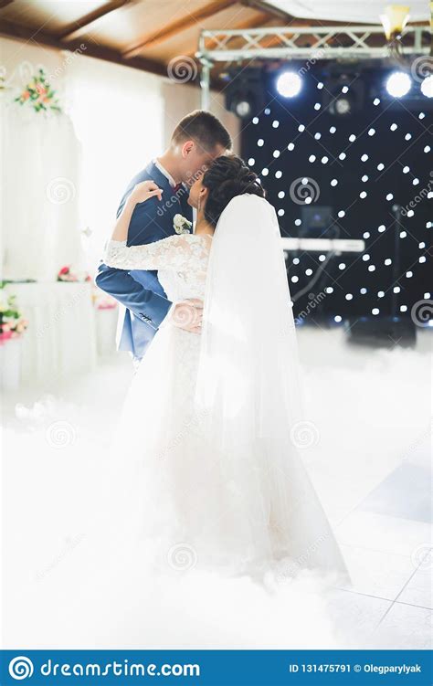 Beautiful Wedding Couple Just Married And Dancing Their First Dance Stock Image Image Of Dance