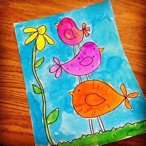 Art Projects For Kids Little Birdies Watercolor Painting Spring Art