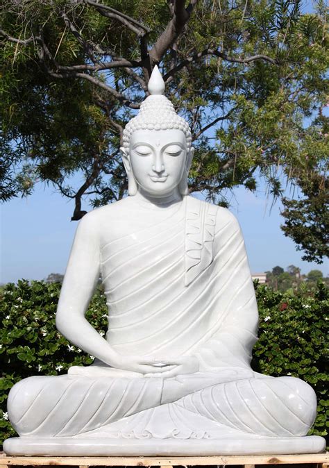 Large Marble Meditating Buddha Garden Statue With Serene Smile And