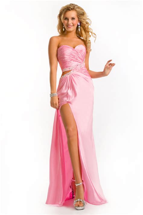 Pink Floor Length Sweetheart Strapless High Slit Column Sexy Dress With