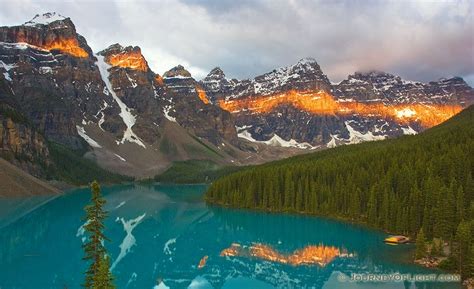 Lake Moraine In The Valley Of The Ten Peaks At Sunrise