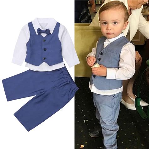 4pcs Toddler Baby Boys Gentleman Clothes Formal Party Tops T Shirt Vest