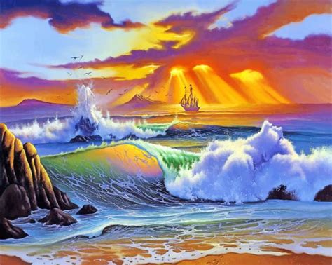 Ocean Wave At Sunset Paint By Numbers Numeral Paint Kit