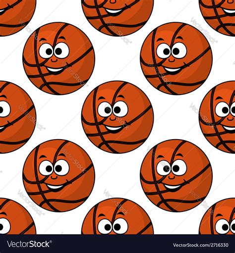 Cartoon Smiling Basketball Seamless Pattern Vector Image