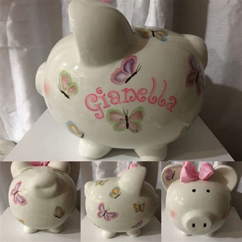 Personalized Large Butterfly Piggy Bank Baby Girls 1st Etsy