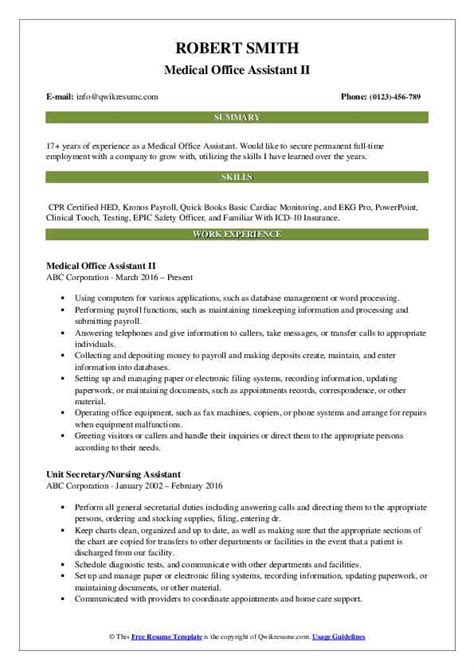 Medical Office Assistant Resume Samples Qwikresume