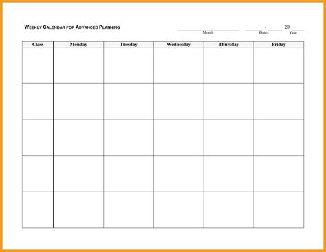 Printable Monday Through Friday Schedule Example Calendar Printable