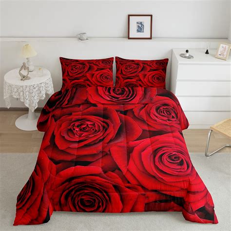 Yst Valentine S Day Bedding Set Queen Red Rose Comforter Set Romantic