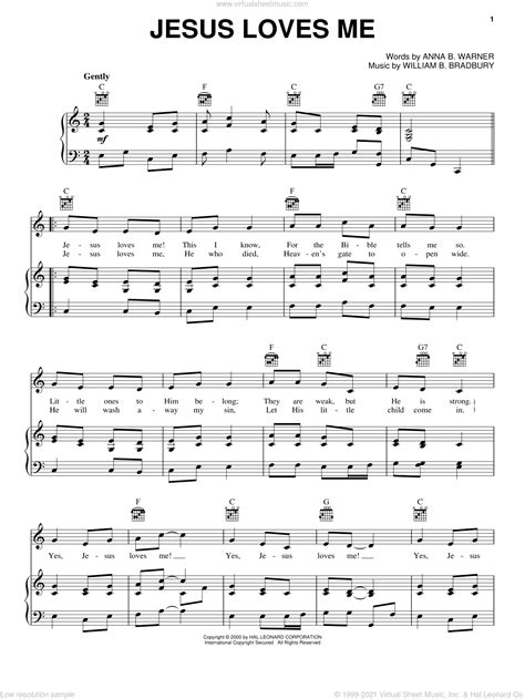 Anna B Warner Jesus Loves Me Sheet Music For Voice Piano Or Guitar