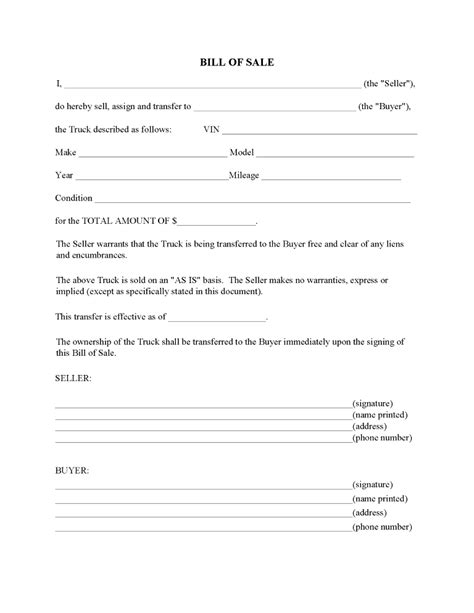 Free Truck Bill Of Sale Pdf Free Printable Legal Forms