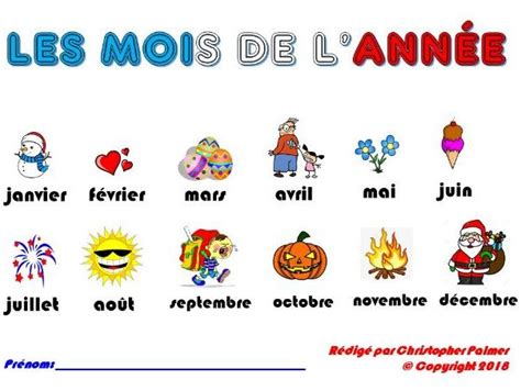 Months Of The Year French And English