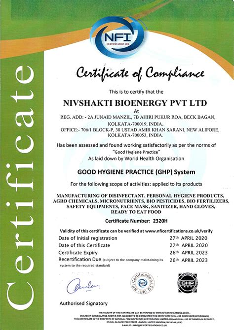 Nivshakti Bioenergy Pvt Ltd Certification Nivshakti Bioenergy Pvt Ltd