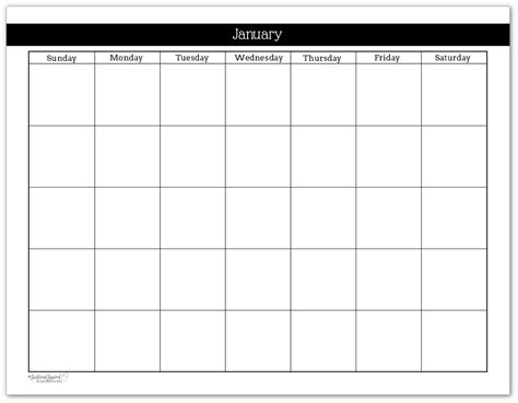 Printable Monthly Calendar Sunday To Saturday No Dates Example