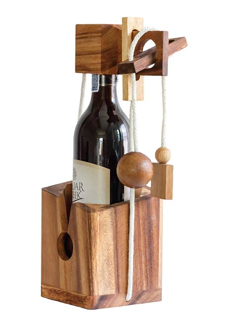 Bsiri Wine Bottle Puzzle Wooden Case Wooden Brain Teaser Wine Bottle