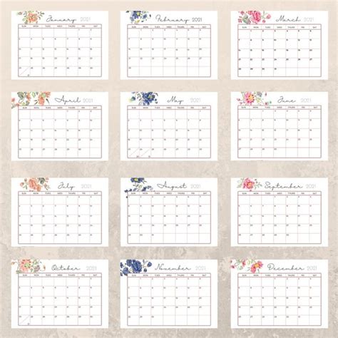 2022 Oriental Floral 12 Monthly Calendars Printable 2022 Etsy