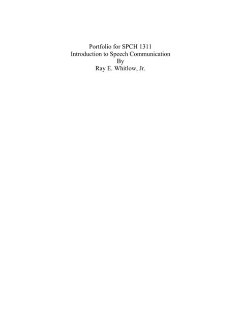 Portfolio For Spch 1311 Introduction To Speech