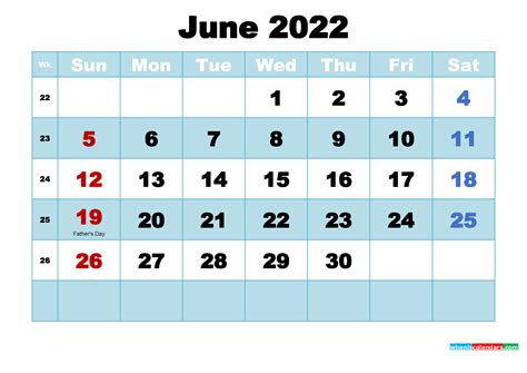 Free Printable June 2022 Calendar With Holidays As Word Pdf