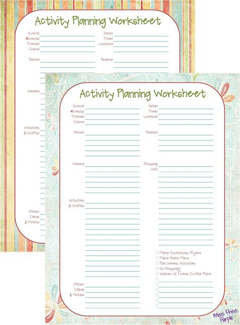 Miss Priss Purple Activity Planning Printable