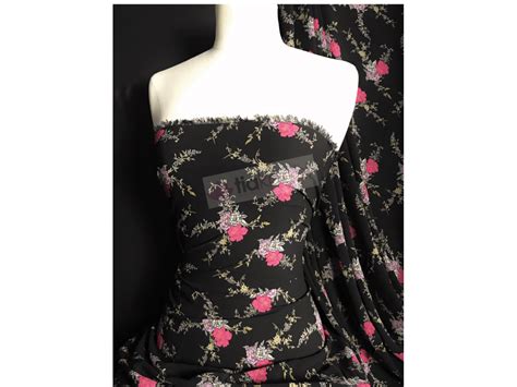 Bubble Crepe Woven Blouse/ Dress Fabric- Midnight Roses Black/Pink ...