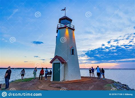Sunset View Of The Lighthouse In Lake Hefner Editorial Stock Photo