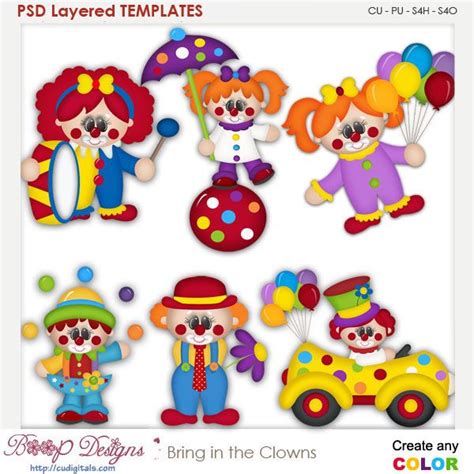 Bring In The Clowns Layered Element Templates Digital Scrapbooking