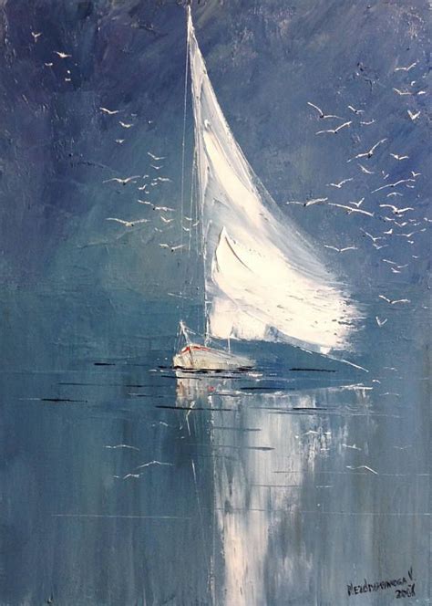 Abstract Sailboat Painting On Canvas Small Abstract Seascape