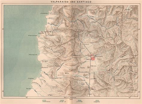 Valparaiso And Santiago Chile 1885 Old Antique Vintage Map Plan Chart
