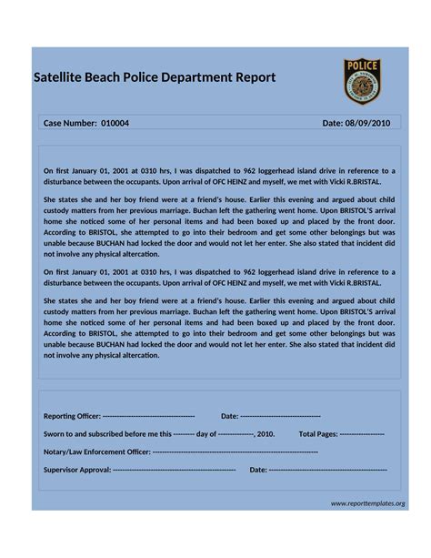 Free Printable Police Report Templates [PDF, Word, Excel] Students, Theft