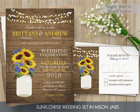 sunflower wedding invitation set printable rustic mason