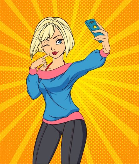 Mujer Sexy De Dibujos Animados Toma Una Selfie En Estilo Pop Art My XXX Hot Girl