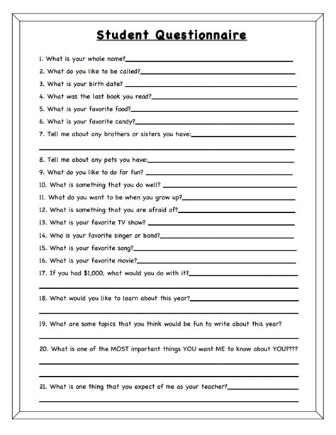 Student Questionnairepdf Student Questionnaire Student Survey High